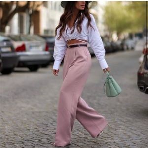 NWT Zara Women Wide leg Pleated Pants Trousers Dusty Pink Size S